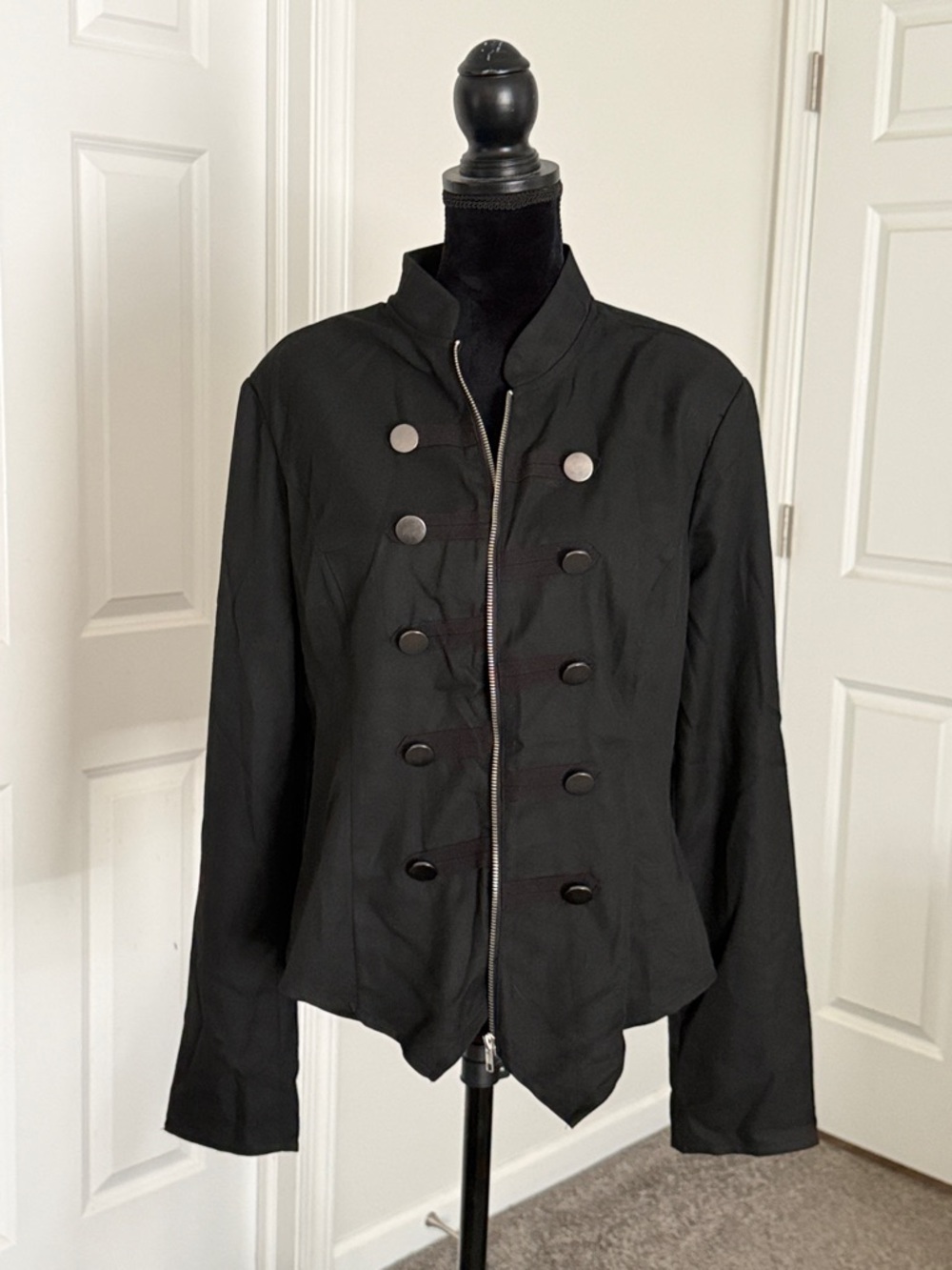 Women's Black Military-Style Zip Front Jacket